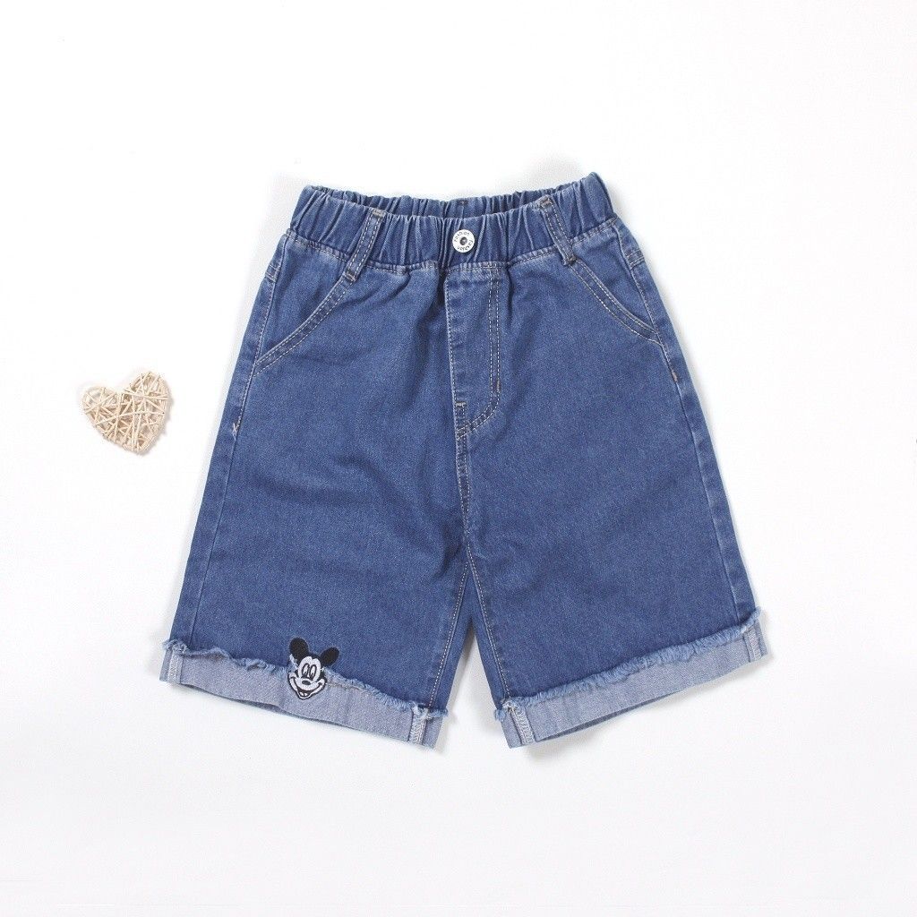 Quần Jean Lửng Thêu Hình Mickey Dễ Thương Cho Bé Gái