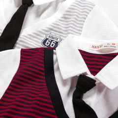 Bộ Thun Lửng Giả Vest Sọc Phối Cà Vạt Bé Trai