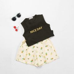 Set Áo Thun Sát Nách Niceday Kèm Quần Đùi In Hoạ Tiết Trái Thơm Bé Gái