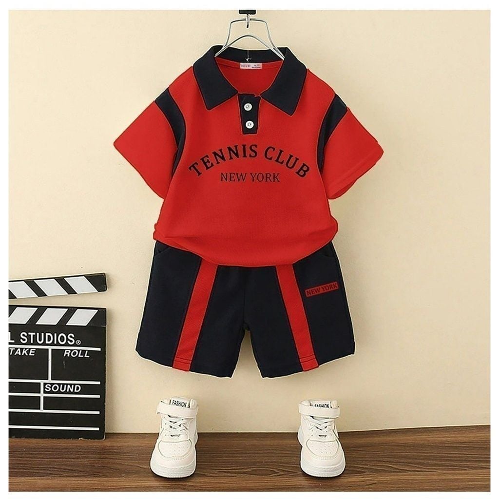 Bộ Thun Ngắn Tay Thể Thao Bé Trai In Chữ Tennis Club