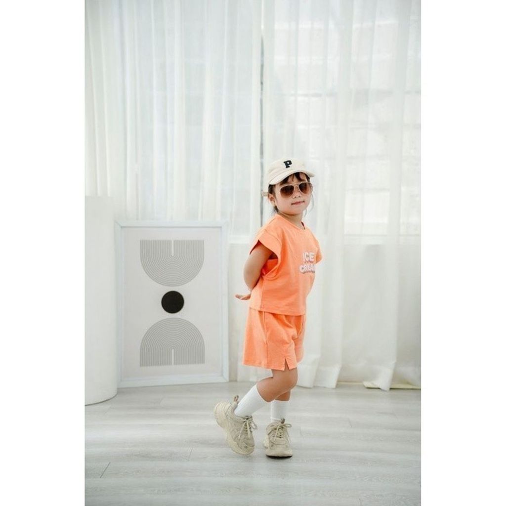 Bộ Thun Ngắn Tay Bé Gái Cá Tính In Chữ Ice Cream