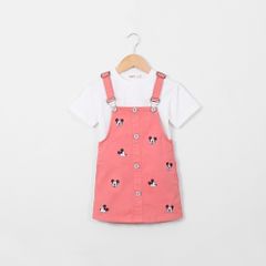 Set Yếm Kaki Bé Gái In Hoạ Tiết Mickey Nhiều Nút