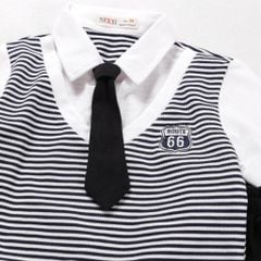 Bộ Thun Lửng Giả Vest Sọc Phối Cà Vạt Bé Trai