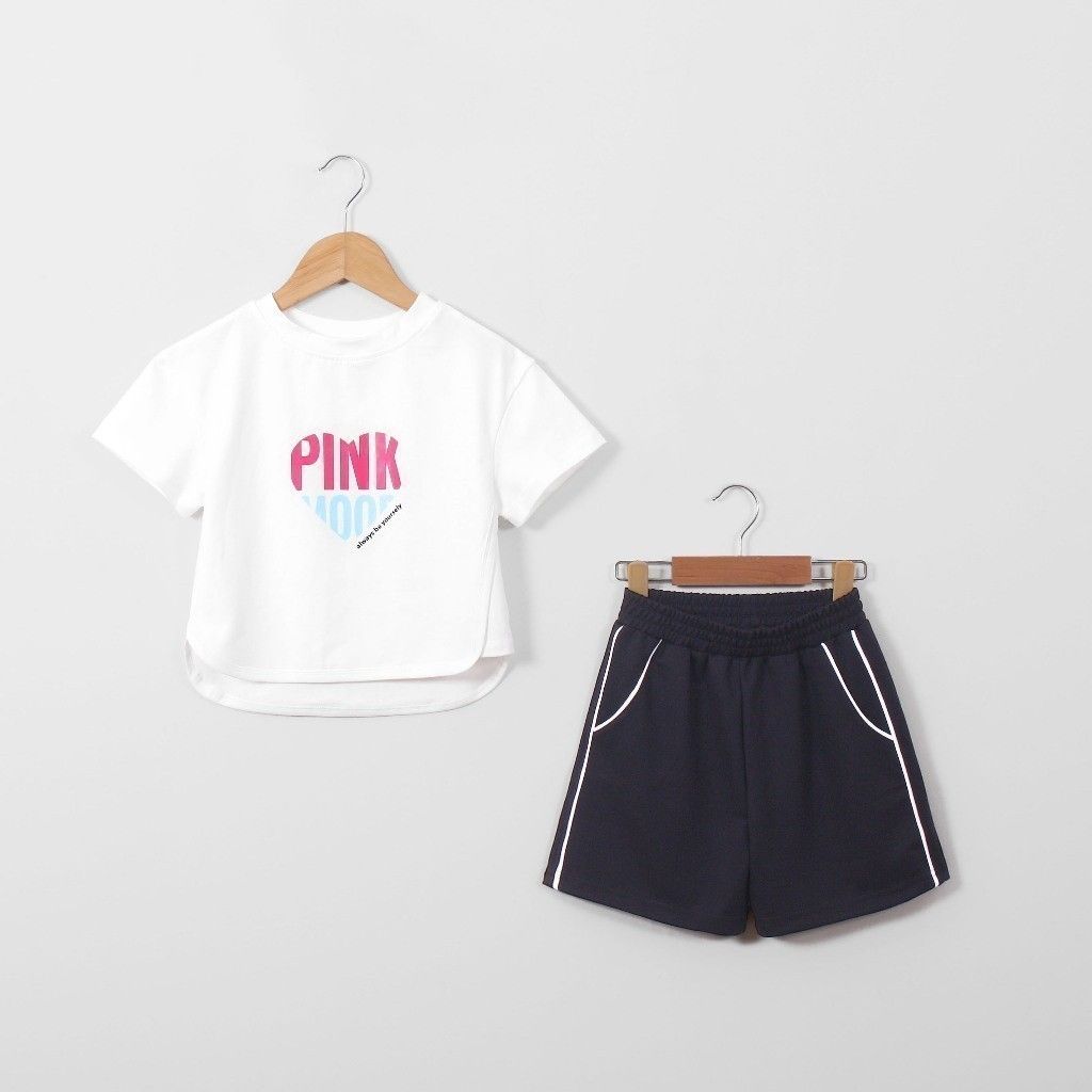Bộ Quần Đùi Áo Ngắn Tay In Chữ Pink Bé Gái