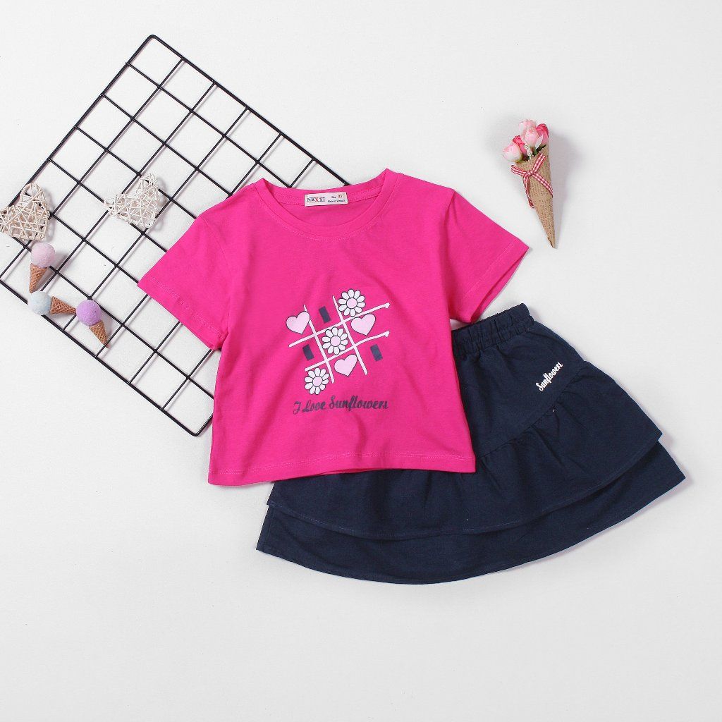 Set Áo Thun In Hoa Sun Flower Kèm Chân Váy Linen Bèo Tầng Siêu Điệu Đà Cho Bé Gái  Nexxi