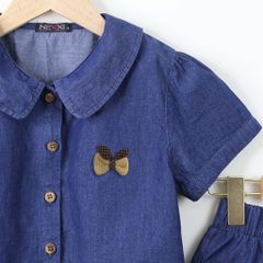 Set Jean Sọt Cực Xinh Cho Bé Gái Đính Phụ Kiện Nơ Nexxi