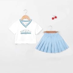 Set Chân Váy Xếp Ly Kèm Áo Thun Cổ Tim Baby Girl Bé Gái