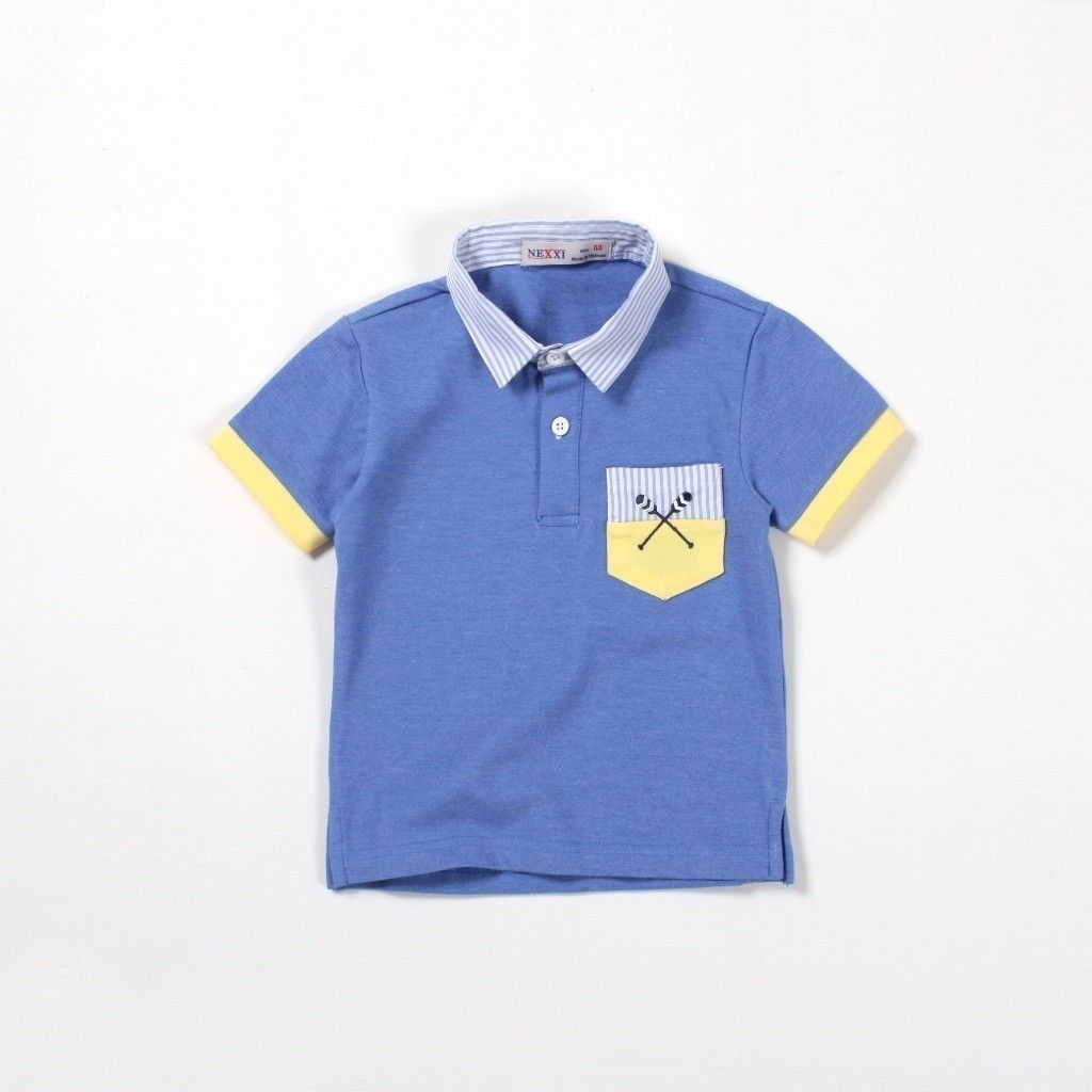 Áo Cổ Bẻ Phối Sọc Túi 2 Màu Bé Trai