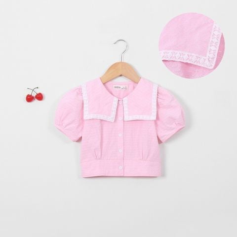 Áo Sơ Mi Bé Gái Lá Cổ Vuông Viền Ren