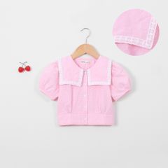 Áo Sơ Mi Bé Gái Lá Cổ Vuông Viền Ren