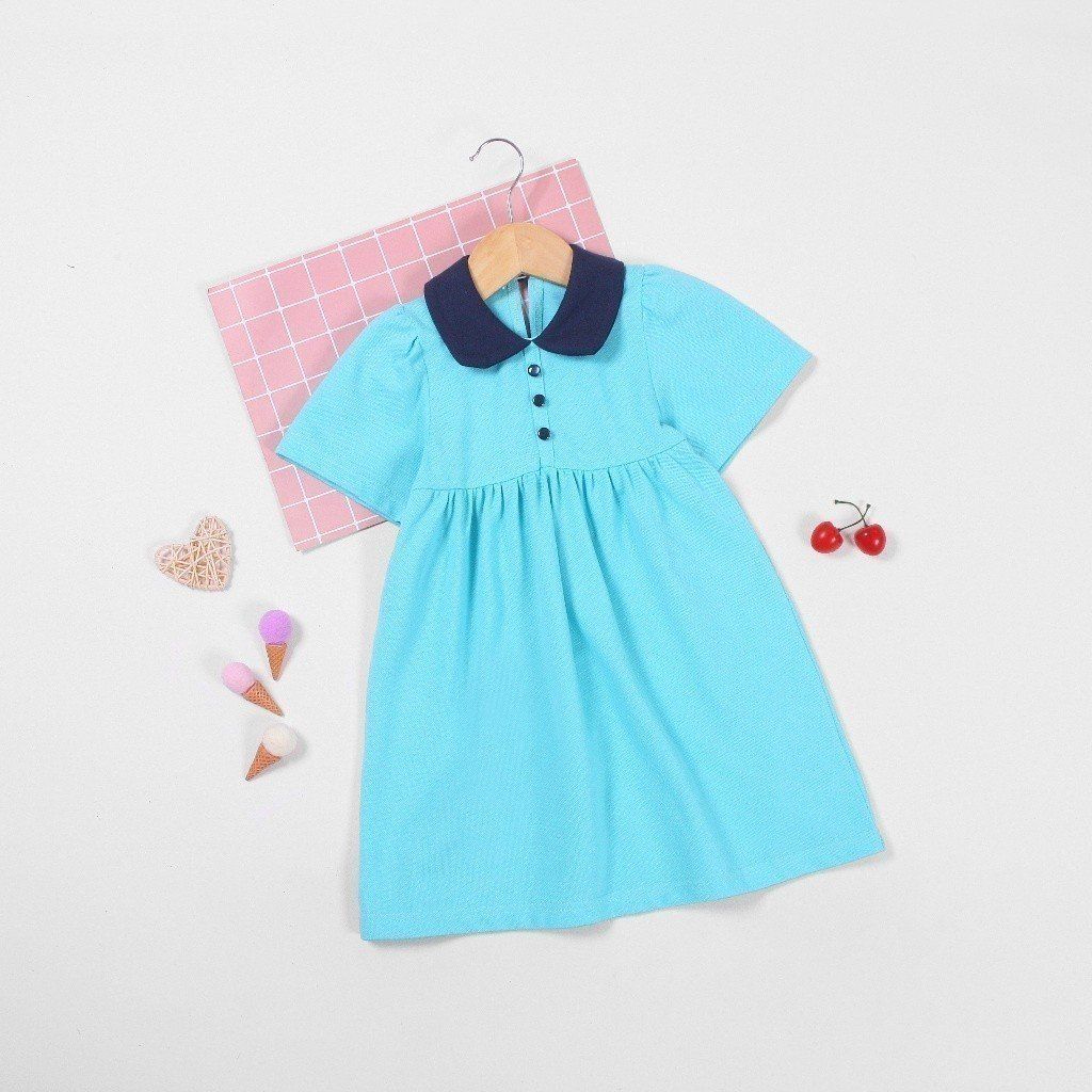 Đầm Babydoll Bé Gái Phối Nút Cổ