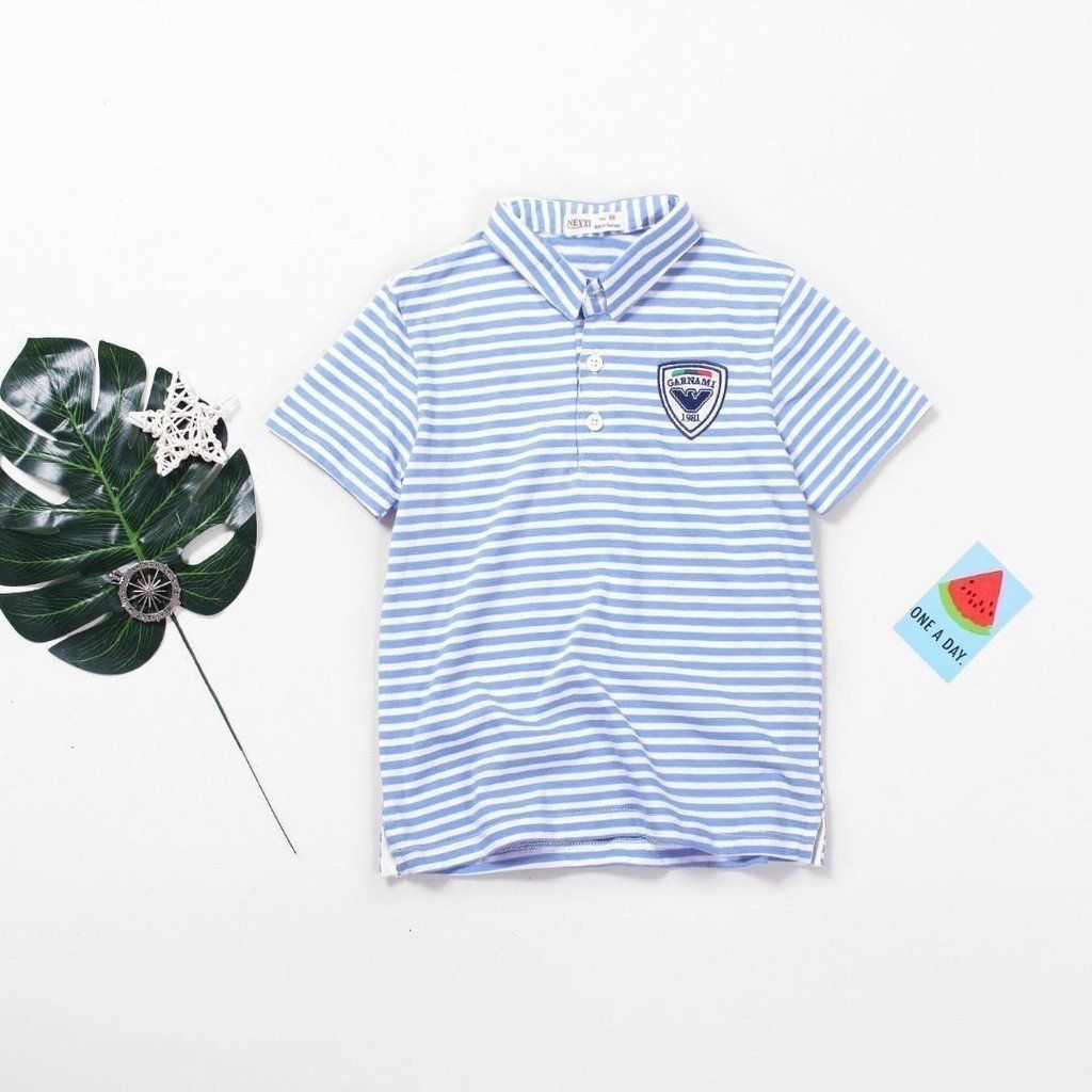 Áo Thun Polo Bé Trai Sọc Ngang In Logo GARNAMI
