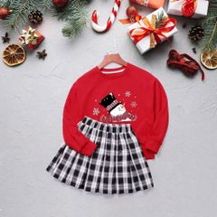 Set Noel Cá Tính Cho Bé Gái Với Áo Sweater Kèm Chân Váy Caro