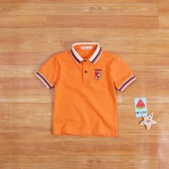 Áo Thun Cổ Bẻ Bo Sọc Thêu Chữ T Bé Trai