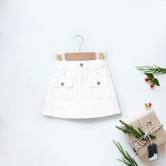 Quần Váy Kaki Bé Gái Đính Nút 2 Túi Hộp