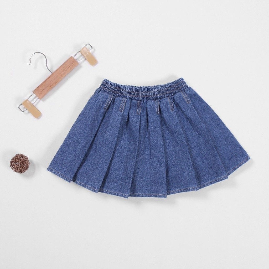 Chân Váy Jean Cotton Xếp Ly Bé Gái