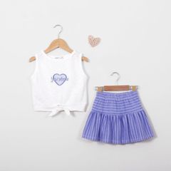 Bộ Thun Chân Váy Xếp Ly Kèm Áo Sát Nách Yes Please Bé Gái