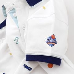 Áo Thun Polo Bé Trai Viền Màu Hoạ Tiết Basketball
