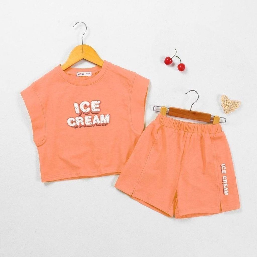 Bộ Thun Ngắn Tay Bé Gái Cá Tính In Chữ Ice Cream