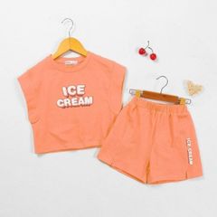 Bộ Thun Ngắn Tay Bé Gái Cá Tính In Chữ Ice Cream