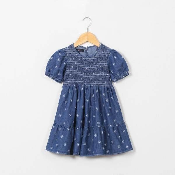 Đầm Jean Xòe Bé Gái Họa Tiết Smocking