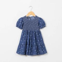 Đầm Jean Xòe Bé Gái Họa Tiết Smocking