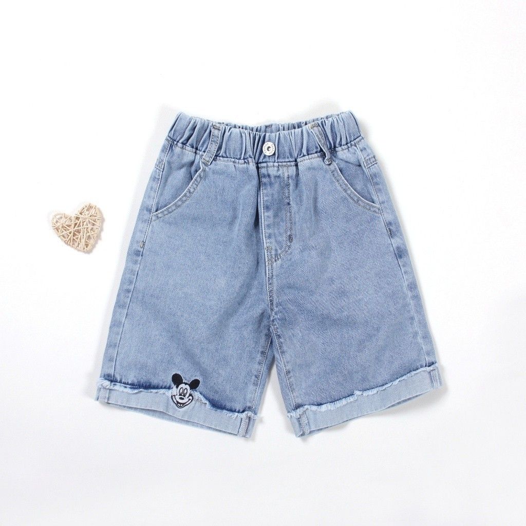 Quần Jean Lửng Thêu Hình Mickey Dễ Thương Cho Bé Gái
