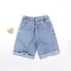 Quần Jean Lửng Thêu Hình Mickey Dễ Thương Cho Bé Gái