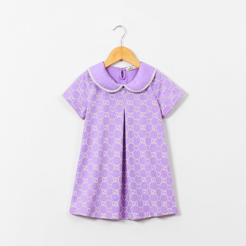 Đầm Thun Polo Bé Gái Xếp Ly Ngực In Họa Tiết GG
