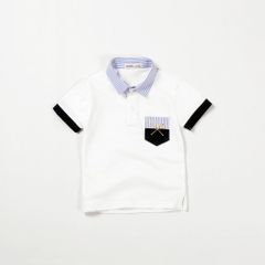 Áo Cổ Bẻ Phối Sọc Túi 2 Màu Bé Trai