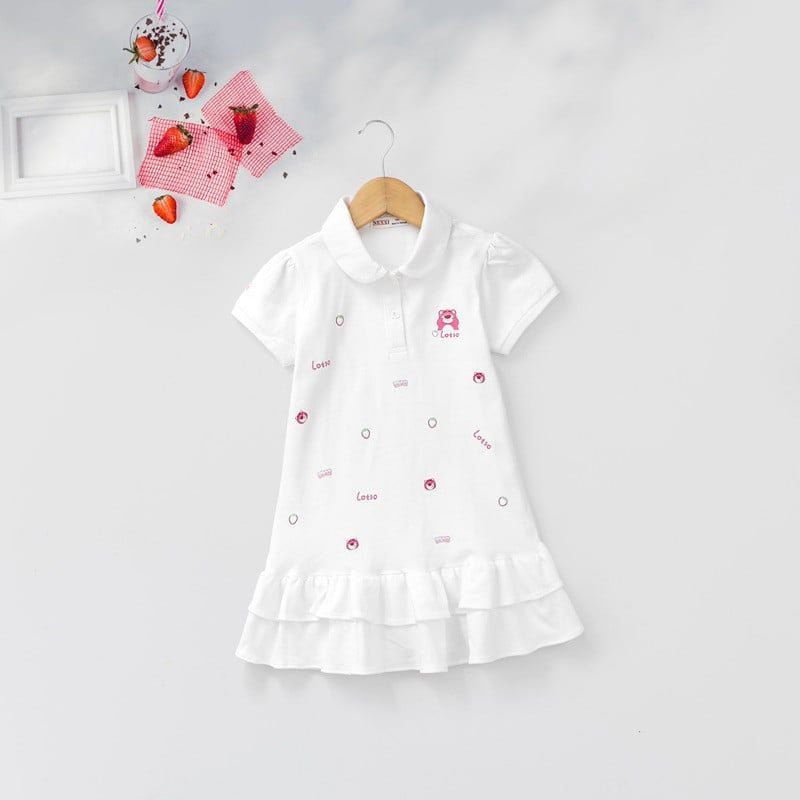 Đầm Polo Đuôi Cá Bèo Tầng Bé Gái In Gấu Lotso
