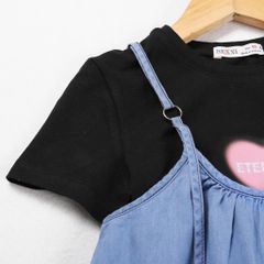 Set Đầm Jean Xòe Kèm Áo Thun In Hình Trái Tim