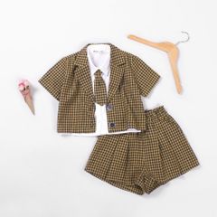 Set Vest Caro Kèm Quần Đùi Và Cà Vạt Cho Bé Gái Cá Tính