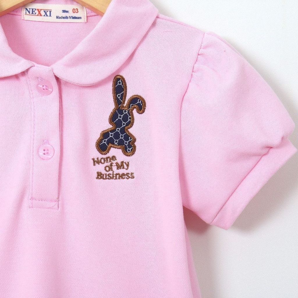 Đầm Thun Polo Bé Gái Thêu Hình Thỏ