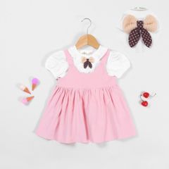 Set Yếm Nhung Kèm Áo Thun Nơ Len Bé Gái