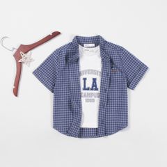 Set Sơ Mi Caro Cổ Trụ Bé Trai Kèm Áo Thun In LA