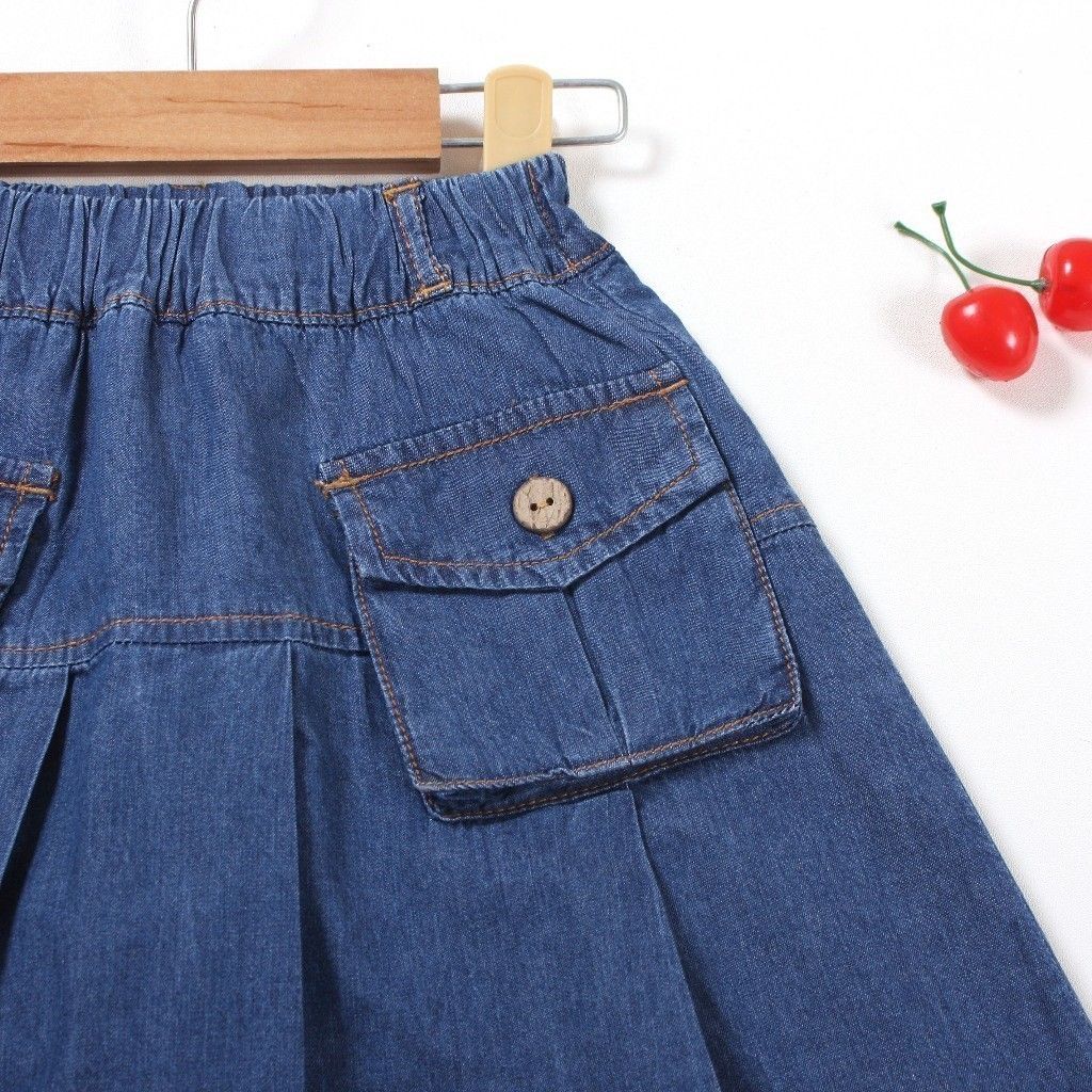 Chân Váy Jean Xếp Ly 2 Túi Hộp Bé Gái
