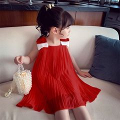 Đầm Voan Bé Gái Dập Ly Nơ Vai Kiểu