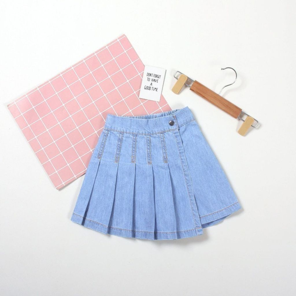 Quần Váy Jean Tà Xếp Ly Bé Gái