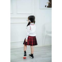 Set Nữ Sinh Váy Caro Áo Sơ Mi Và Áo Ghi Lê Mix Cà Vạt Cho Bé Gái