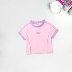 Áo Thun Croptop Bé Gái Viền Màu In Chữ Finish