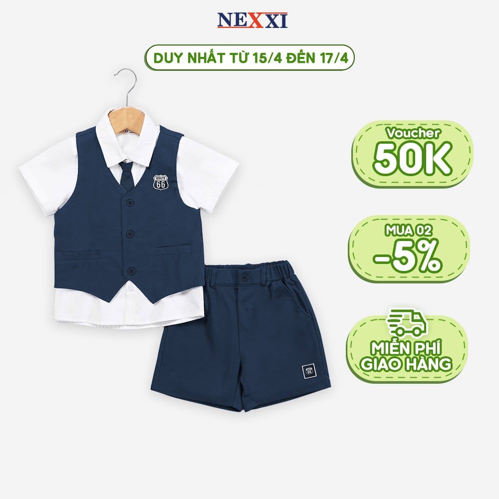 Set Vest Bé Trai In Logo 66 Kèm Quần Và Áo Sơ Mi Mĩ Cà Vạt