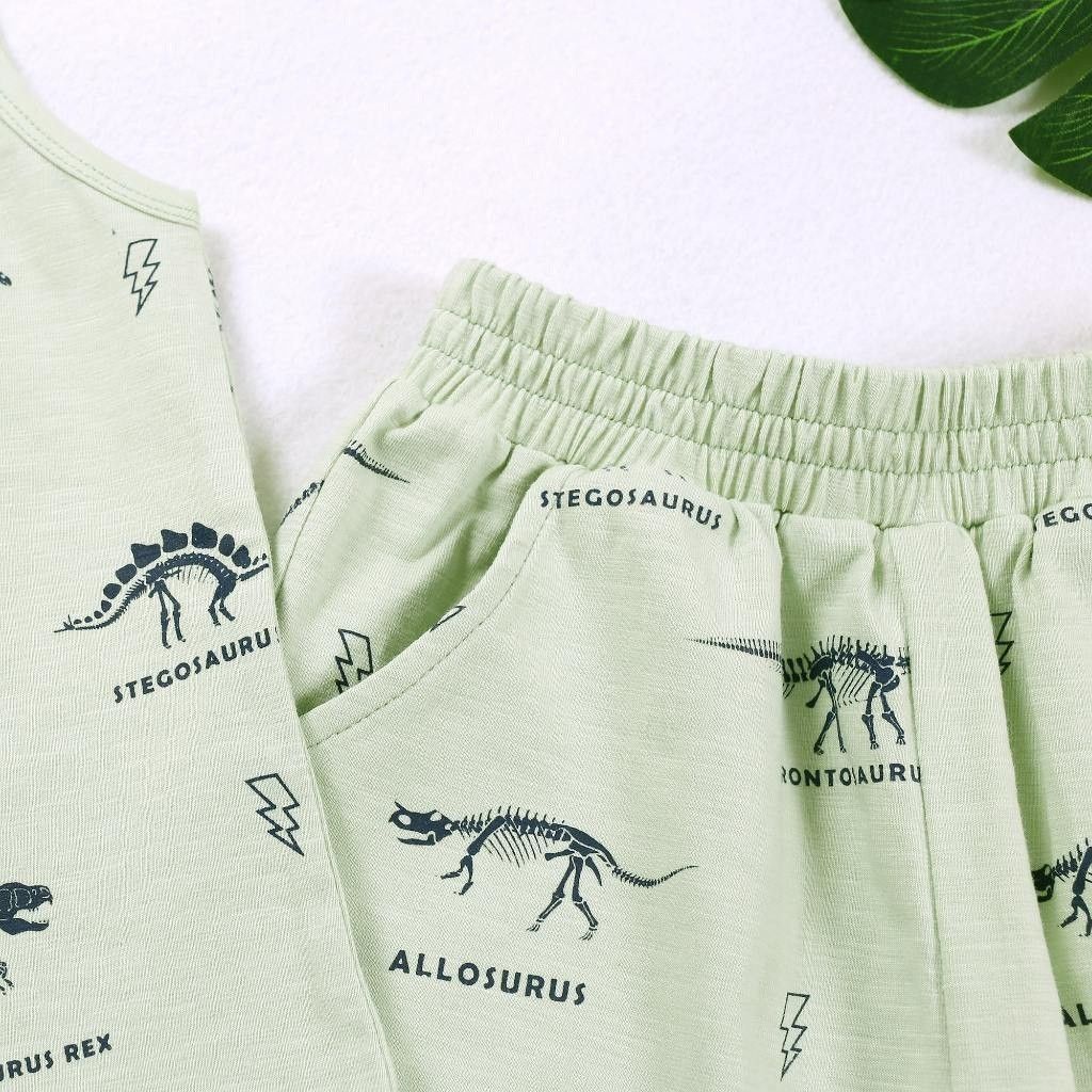 Bộ Thun Sát Nách Bé Trai In Hoạ Tiết Khủng Long