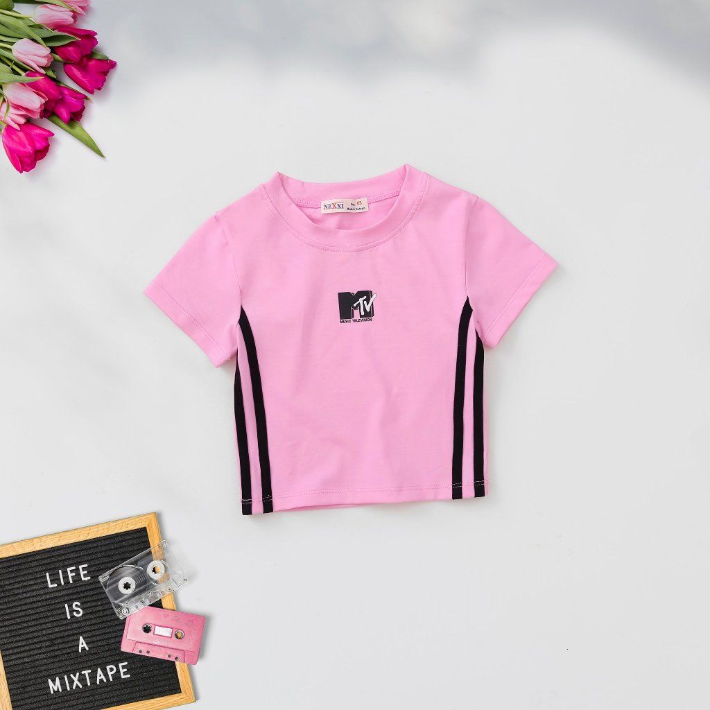 Áo Thun Croptop Fashion In Logo MTV Bé Gái Nexxi