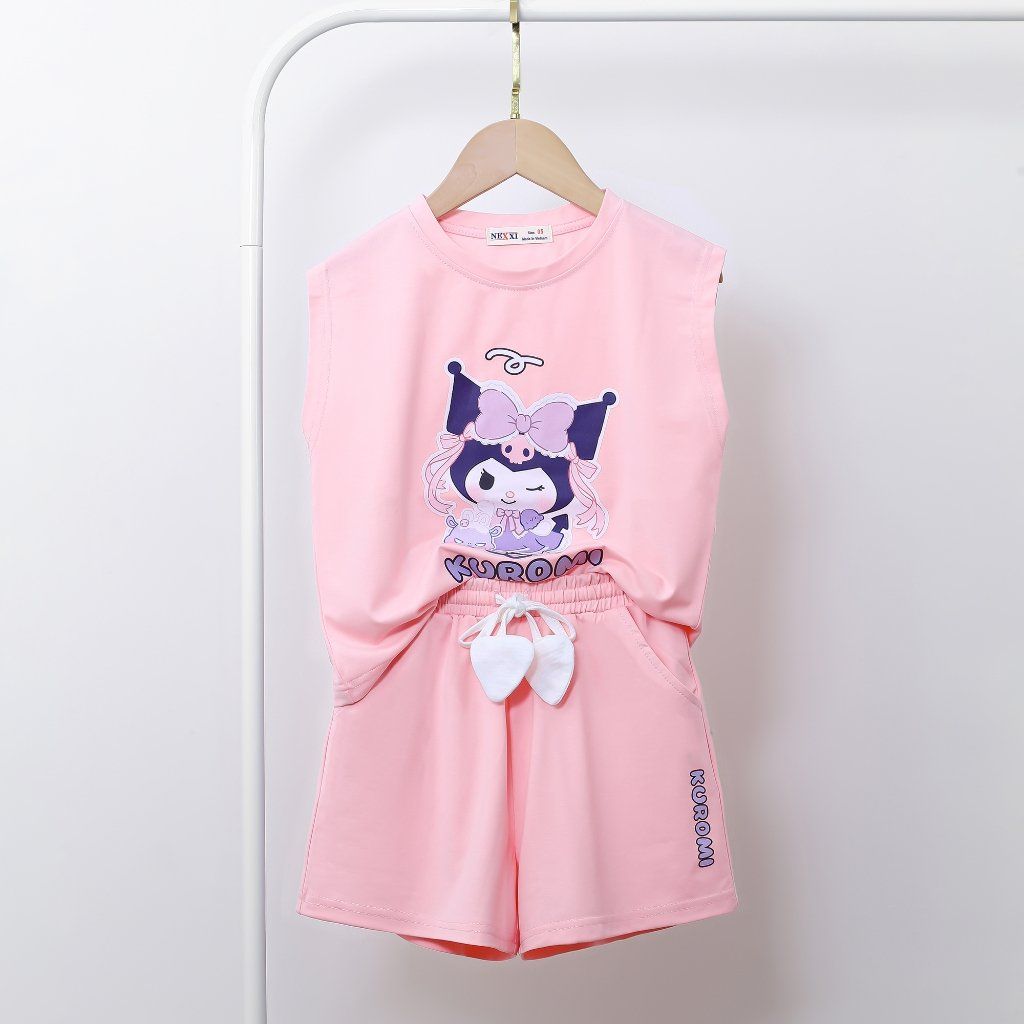 Bộ Thun Lửng Tici In Kuromi Hotrend Dây Trái Tim