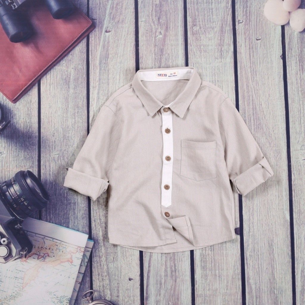 Áo Sơ Mi Linen Dài Tay Phối Màu Bé Trai