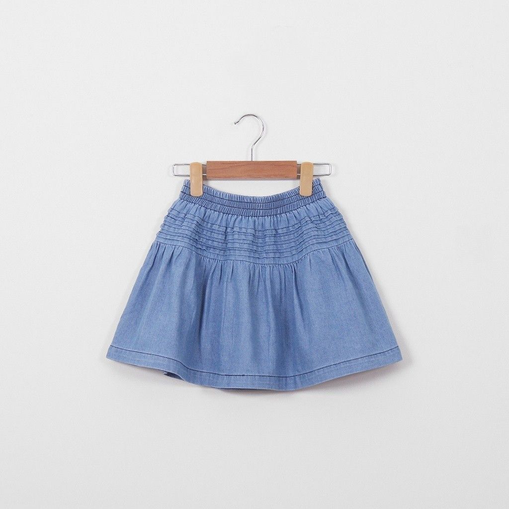 Chân Váy Jean Cotton Xòe Nếp Gấp Bé Gái