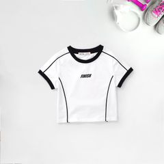 Áo Thun Croptop Bé Gái Viền Màu In Chữ Finish