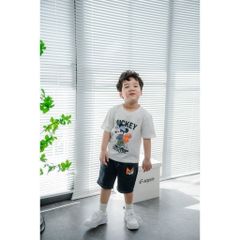 Set Áo Thun Mickey Kèm Quần Jean Lửng In Chữ M Bé Trai