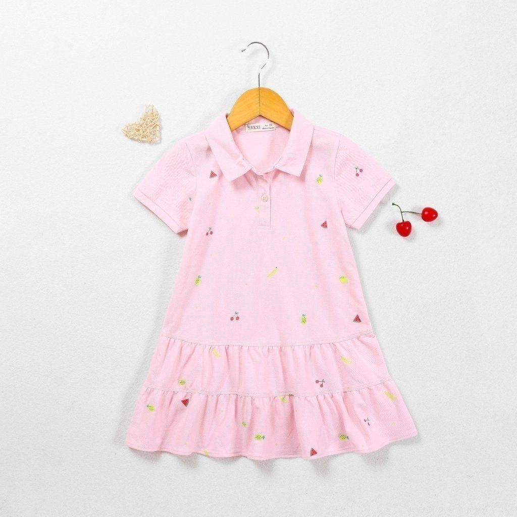 Đầm Thun Polo Bé Gái Hoạ Tiết Trái Cây